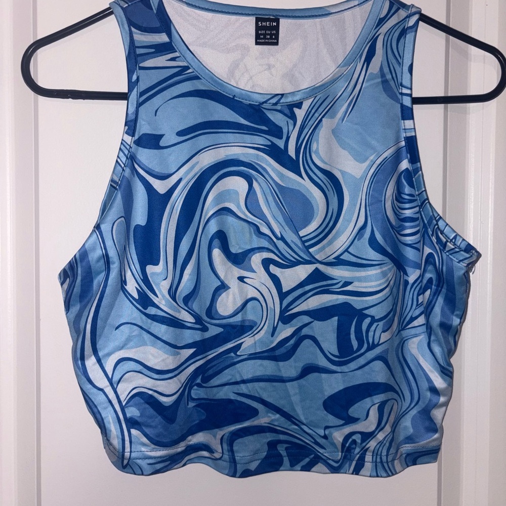 SHEIN Blue Swirl Print Crop‎ Top